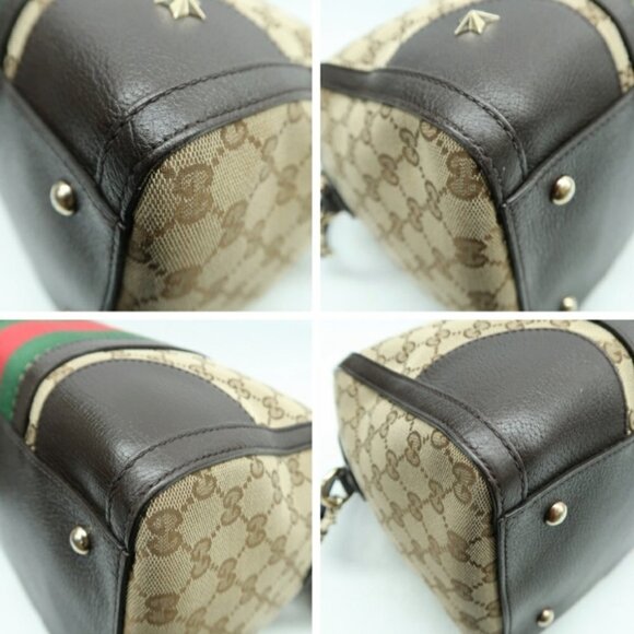 100% Authentic GUCCI Boston Brown Canvas Satchel Bag - Picture 7 of 12